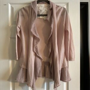 Anthropologie Canary Ruffled Pink Cardigan